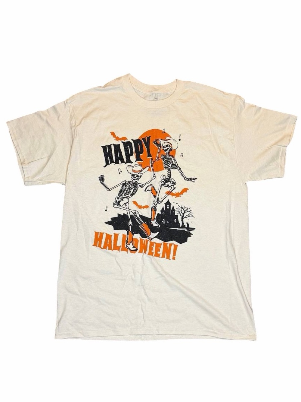 Vintage Style Happy Halloween Dancing Skeletons Graphic Tee XL Spooky Retro Fall - Picture 2 of 4